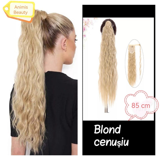 Coada par Blond Cenusiu creata, 85 cm, cu suvita laterala