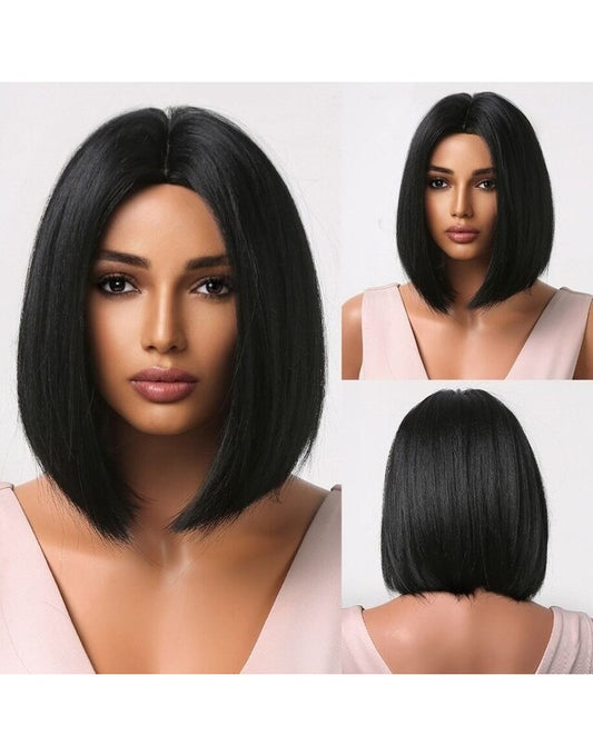 Peruca Neagra, par bob drept, fara breton, 36 cm