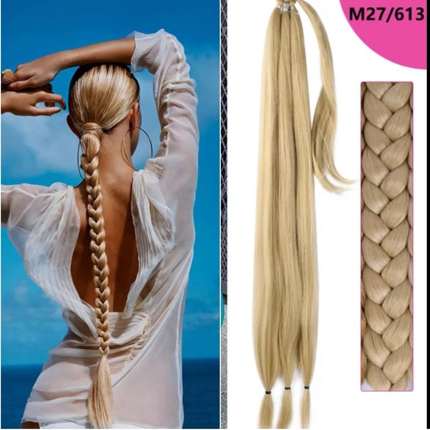 Coada par Blond suvitat pentru impletit, 85 cm, cu suvita laterala
