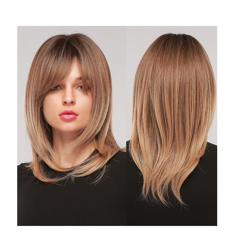 Peruca Blond Miere, par mediu drept, cu breton, 40 cm