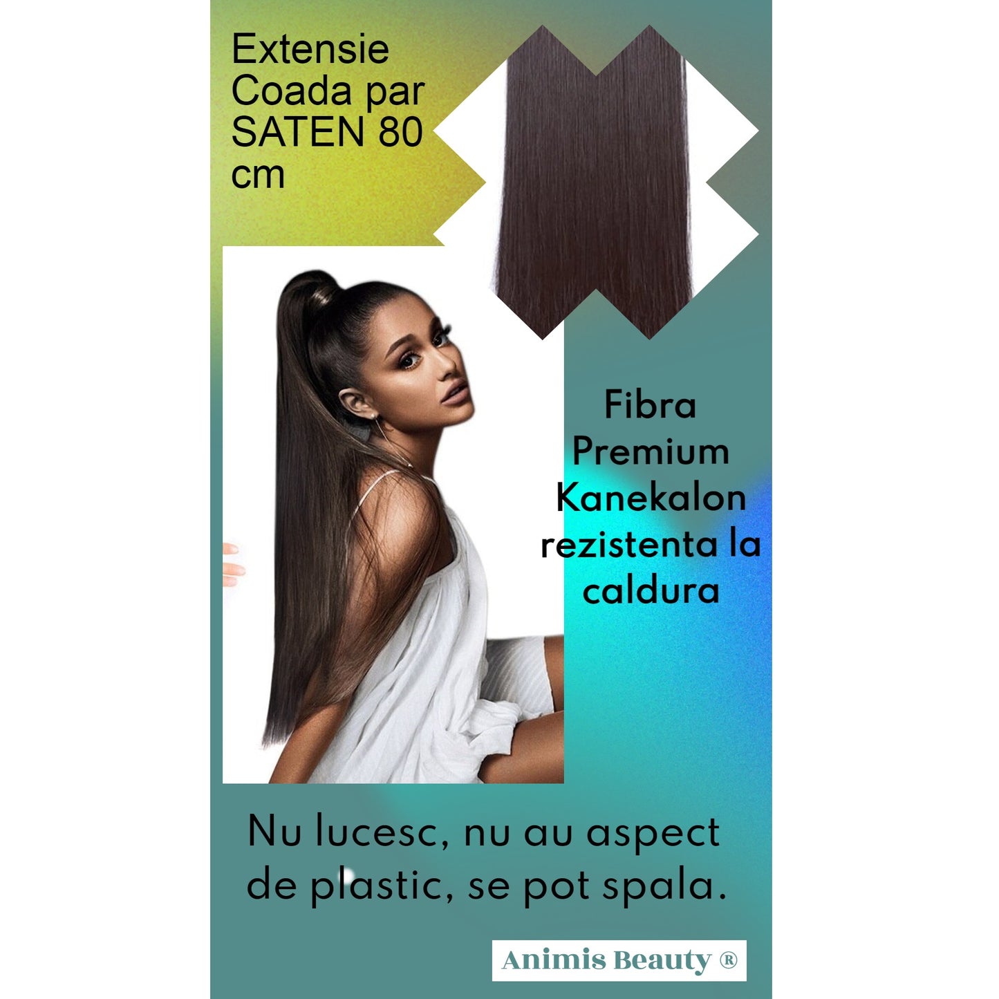 Coada par Saten, 80 cm, dreapta, cu 2 panglici