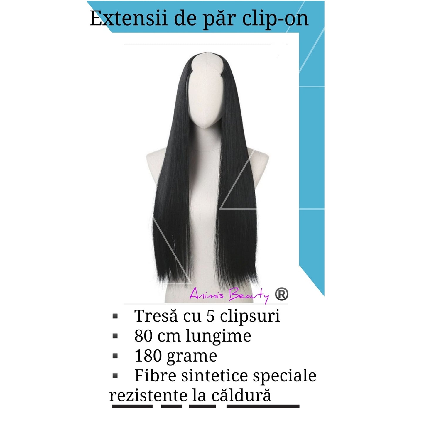 Extensii par Negre, drepte, 80 cm