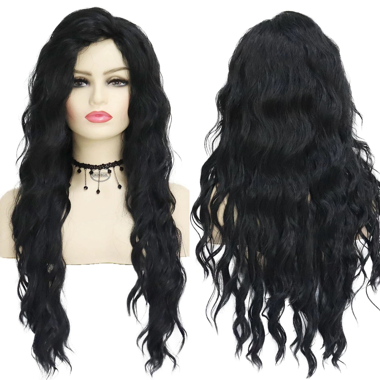 Peruca Neagra, lunga creata, fara breton cu dantela frontala, 70 cm