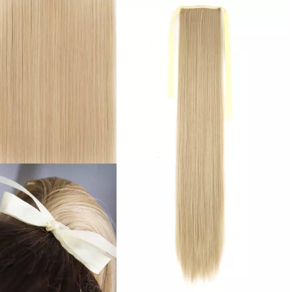 Coada par Blond cenusiu, 80 cm, dreapta cu 2 panglici