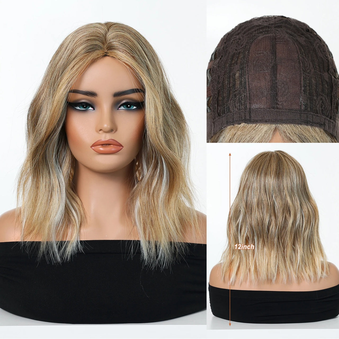 Peruca Blond Suvitat, par mediu ondulat, cu breton, 40 cm