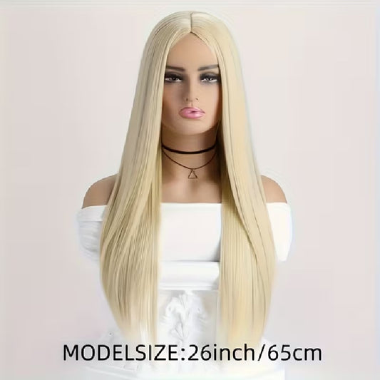 Peruca Blond cenusiu deschis, par lung drept, fara breton, 65 cm