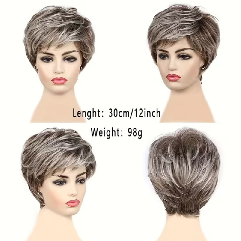 Peruca scurta Blond Gri suvitat, par drept