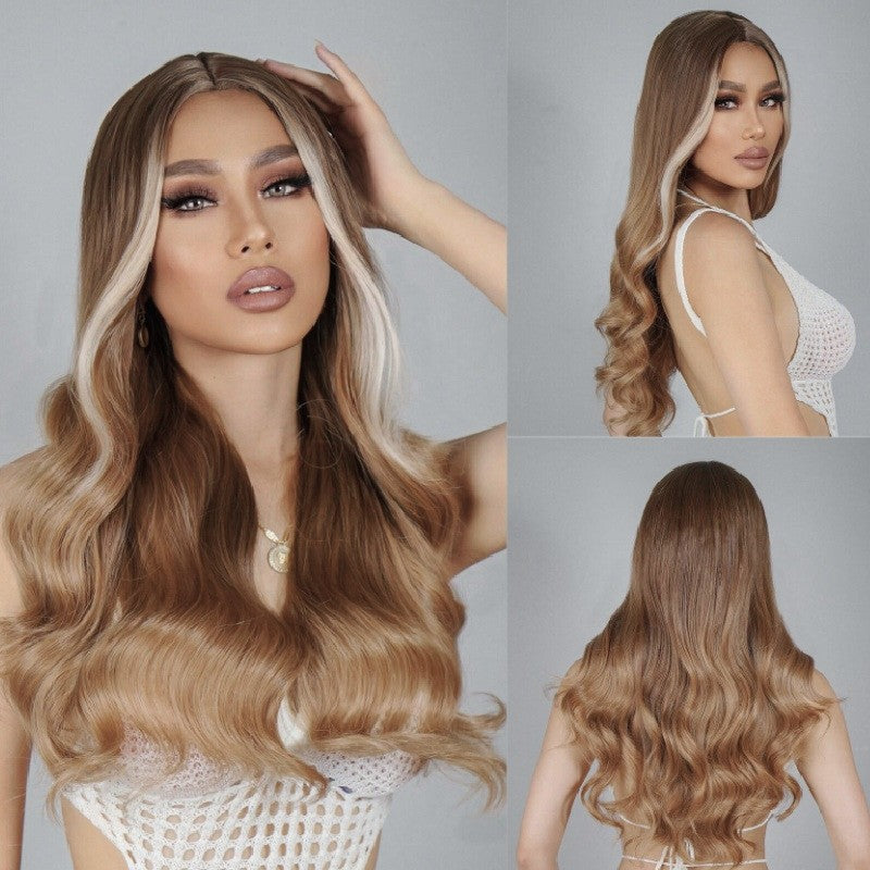 Peruca Blond Caramel suvitat, par lung ondulat, fara breton, 65 cm