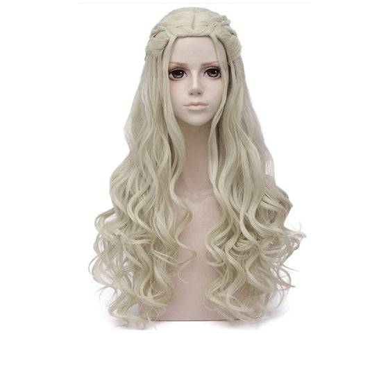 Peruca Blond pentru Cosplay Halloween, par lung ondulat, fara breton, 66 cm, par impletit