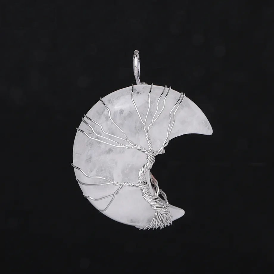 Pandantiv Cristal de Stanca Luna cu montura Pomul Vietii