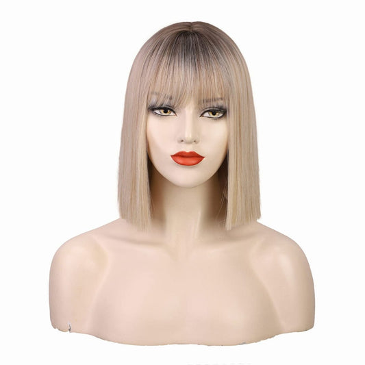 Peruca Blonda, par bob drept, cu breton, 36 cm