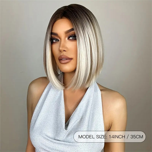 Peruca Ombre Blond, par bob drept, fara breton, 36 cm