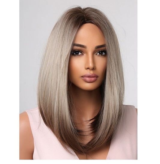 Peruca Ombre Maro Saten, par mediu drept, fara breton, 40 cm