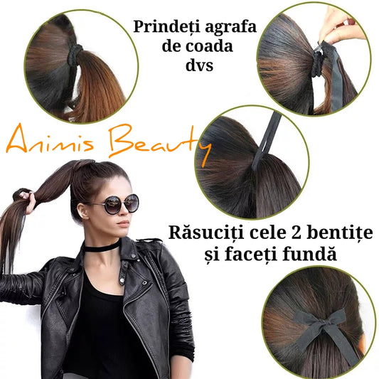 Coada par Blond Ombre 85 cm dreapta, cu 2 panglici