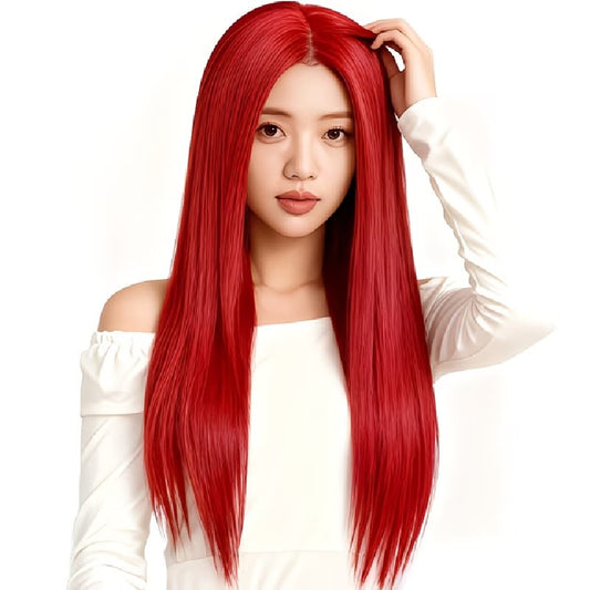 Peruca Roscat aprins, pentru Cosplay sau Halloween, fibra sintetica, par lung drept, fara breton, 66 cm