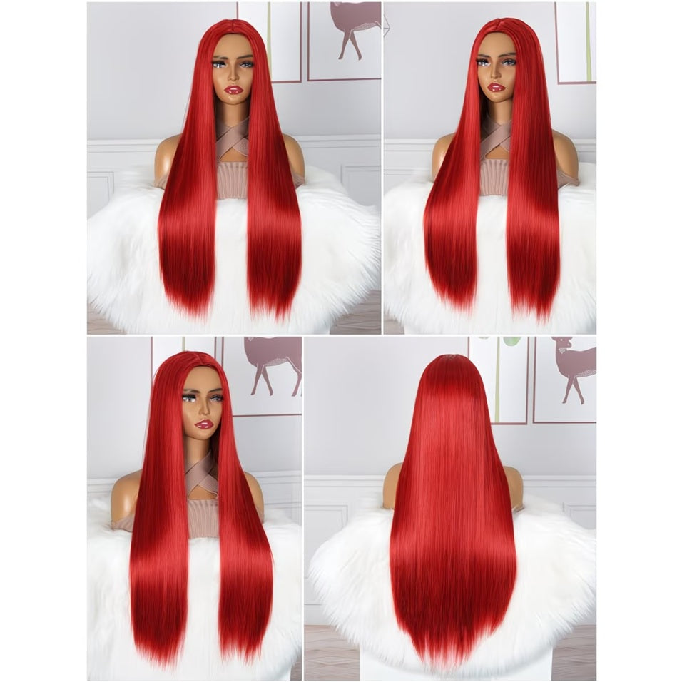 Peruca Roscat aprins, pentru Cosplay sau Halloween, fibra sintetica, par lung drept, fara breton, 66 cm