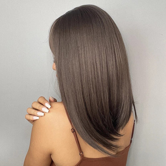 Peruca Saten, par mediu drept, cu breton, 40 cm