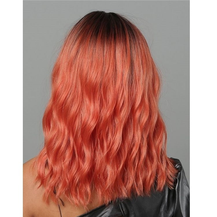 Peruca bob Ombre Orange, par ondulat, cu breton, 36 cm
