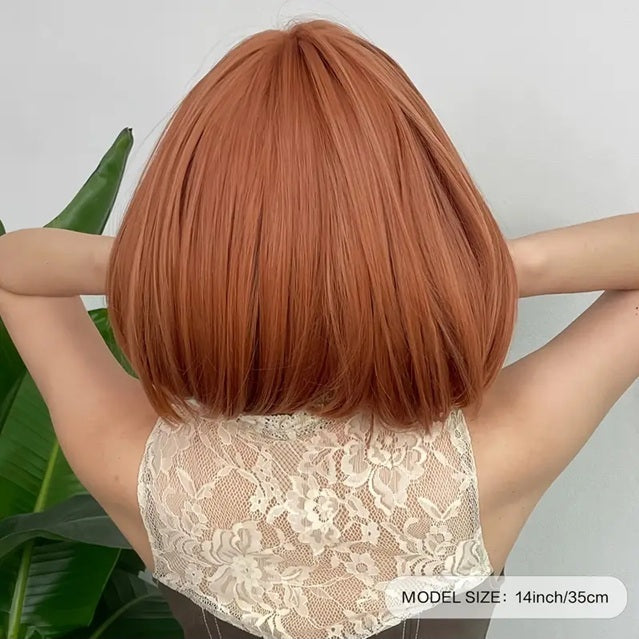 Peruca Aramiu Cupru, model bob, par drept, cu breton, 30 cm