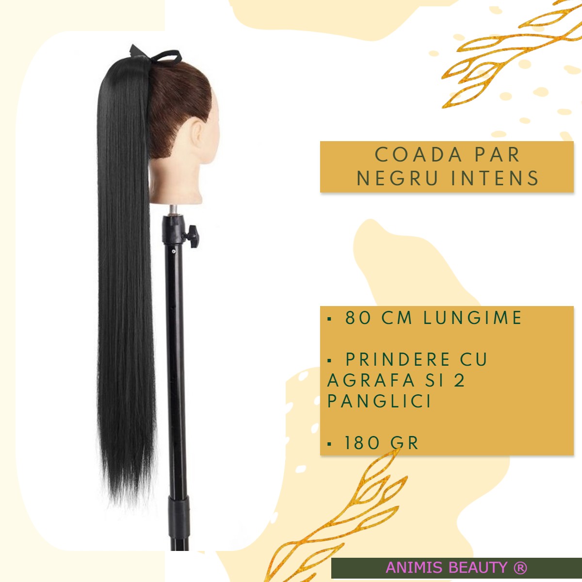 Coada par Neagra, 85 cm, dreapta cu 2 panglici