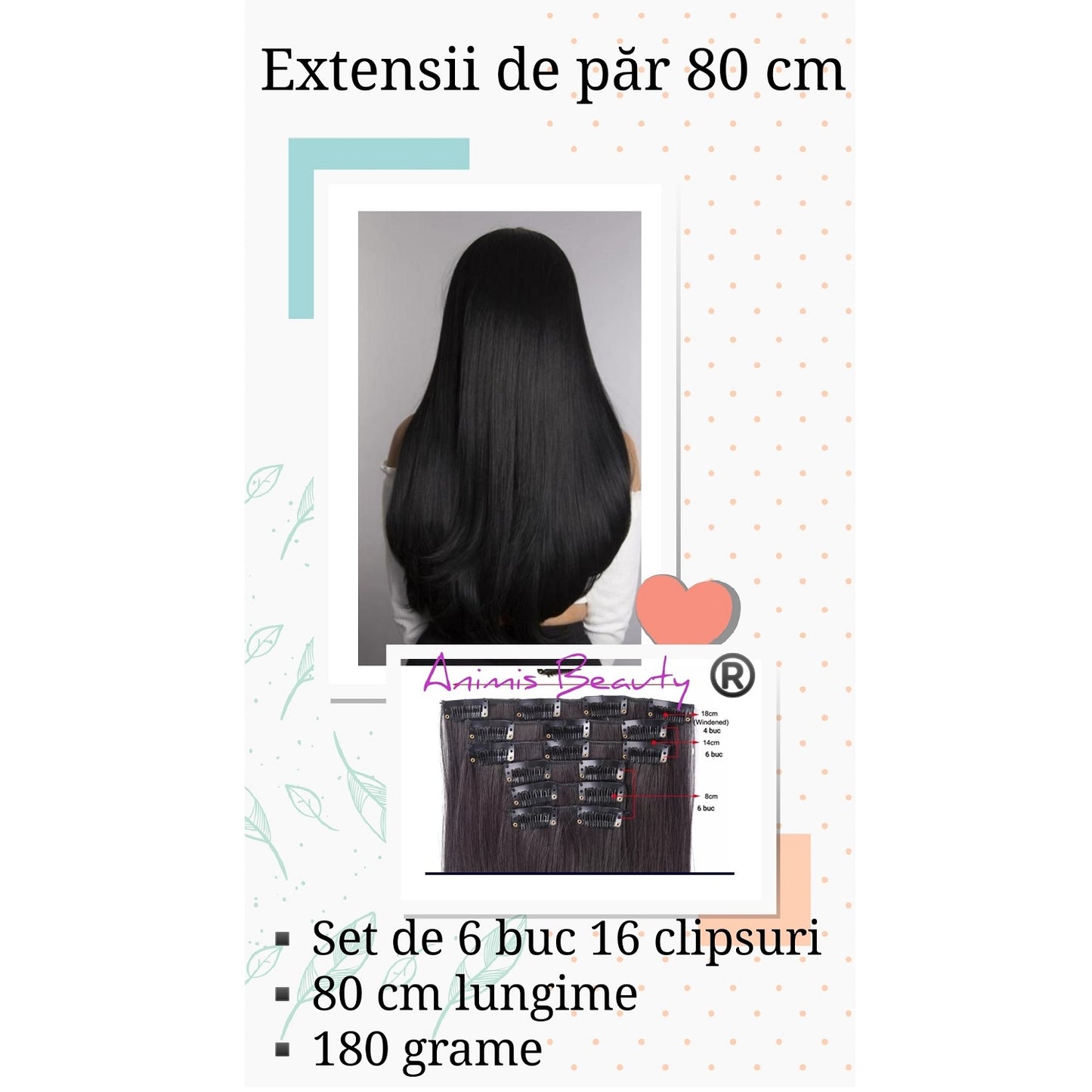 Extensii par Negre, drepte, 80 cm