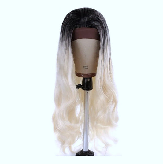 Peruca Blond Alb pentru Cosplay Halloween, par lung ondulat, fara breton, 70 cm