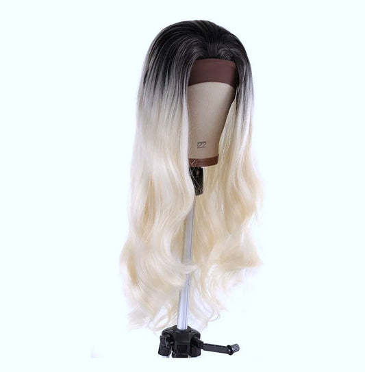 Peruca Blond Alb pentru Cosplay Halloween, par lung ondulat, fara breton, 70 cm