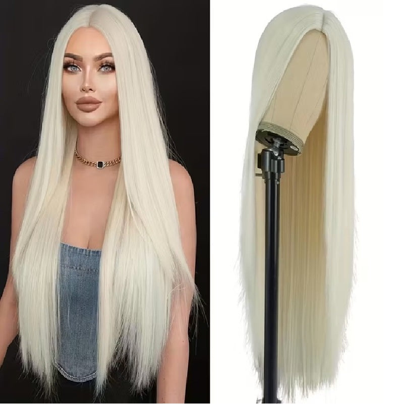 Peruca Blond deschis, par lung drept, fara breton, 70 cm