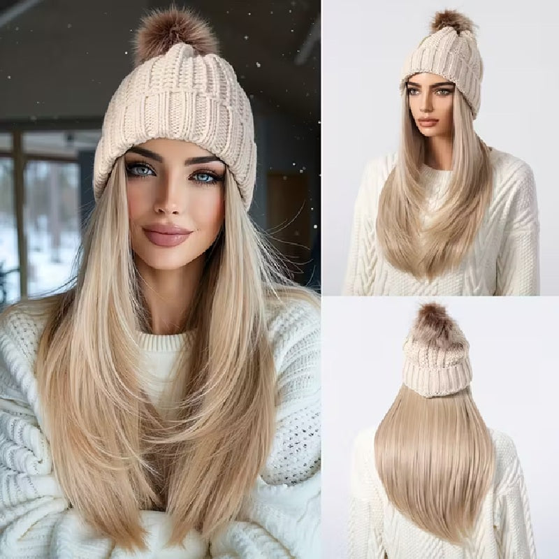 Peruca Blond cenusiu tip caciula, par lung si drept, 40 cm