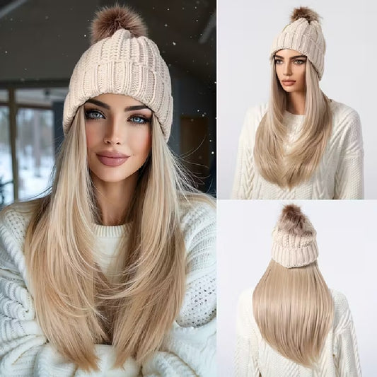 Peruca Blond cenusiu tip caciula, par lung si drept, 40 cm