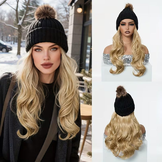 Peruca Blond nisipiu tip caciula, par lung si ondulat, 40 cm