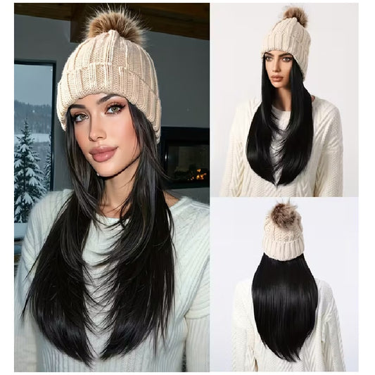 Peruca Negru deschis tip caciula, par lung si drept, 50 cm