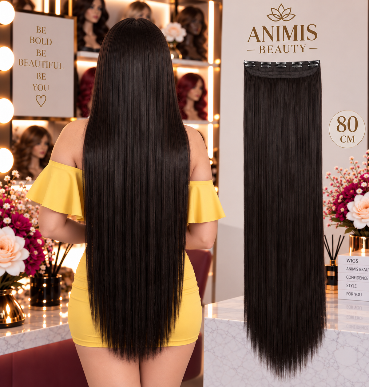 Extensii par Saten inchis, drepte, 80 cm