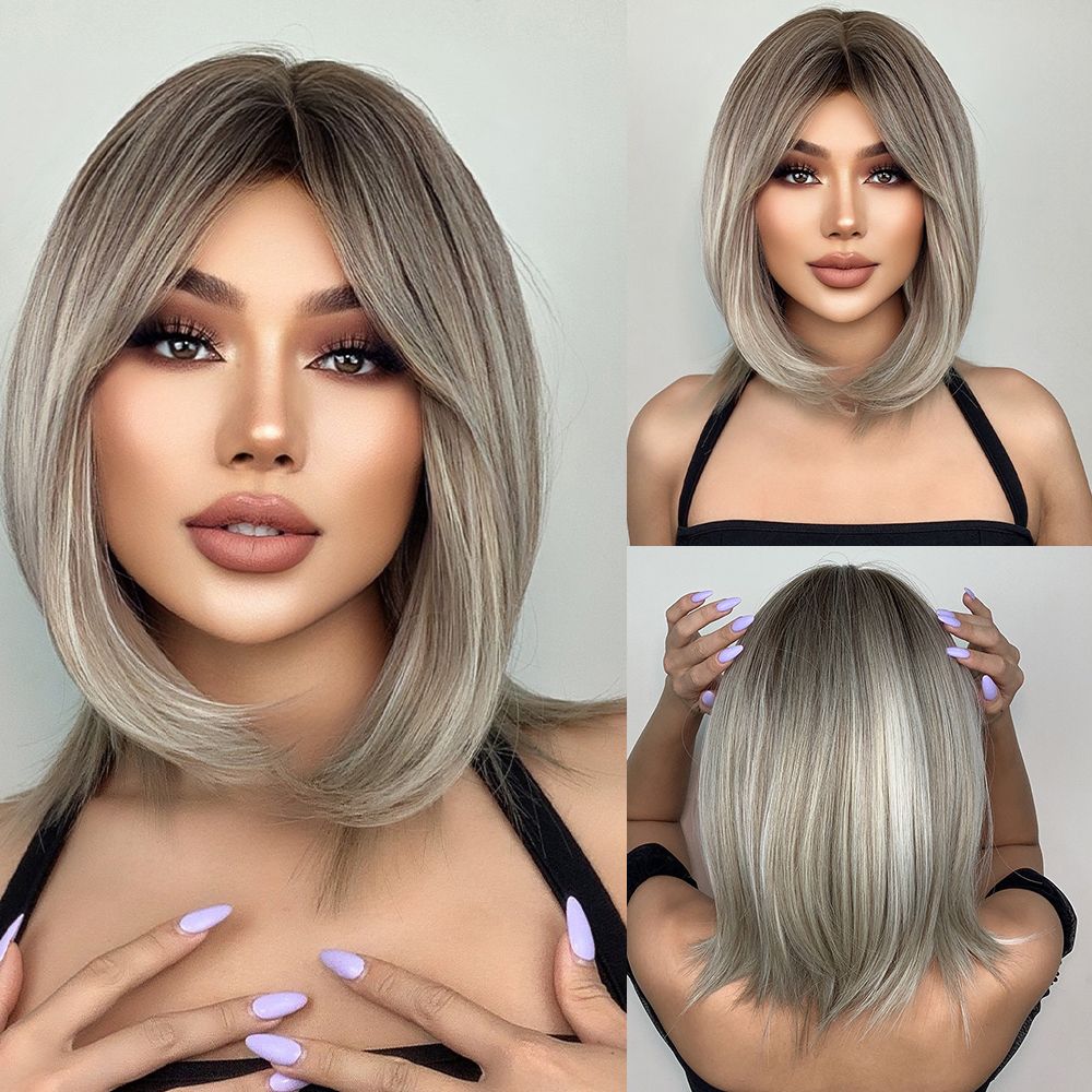 Peruca Blond GRI, model bob, par drept, cu semi breton