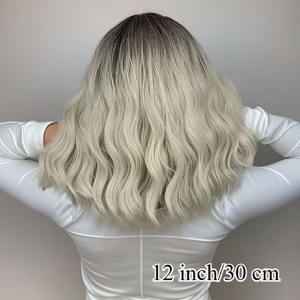 Peruca bob Ombre BLOND, par ondulat, cu breton, 36 cm
