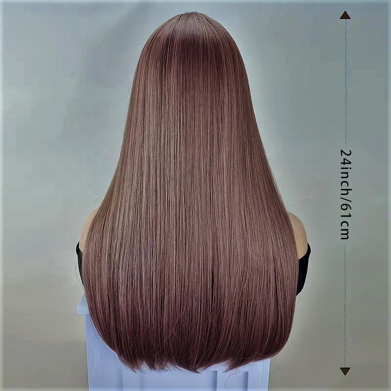 Peruca Lila, par lung drept, cu breton, 60 cm