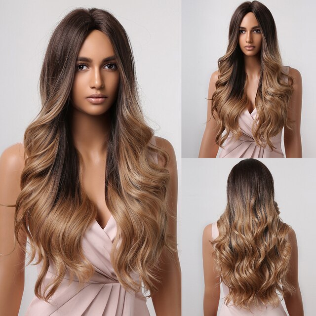 Peruca Ombre SATEN, lunga ondulata, fara breton, 76 cm