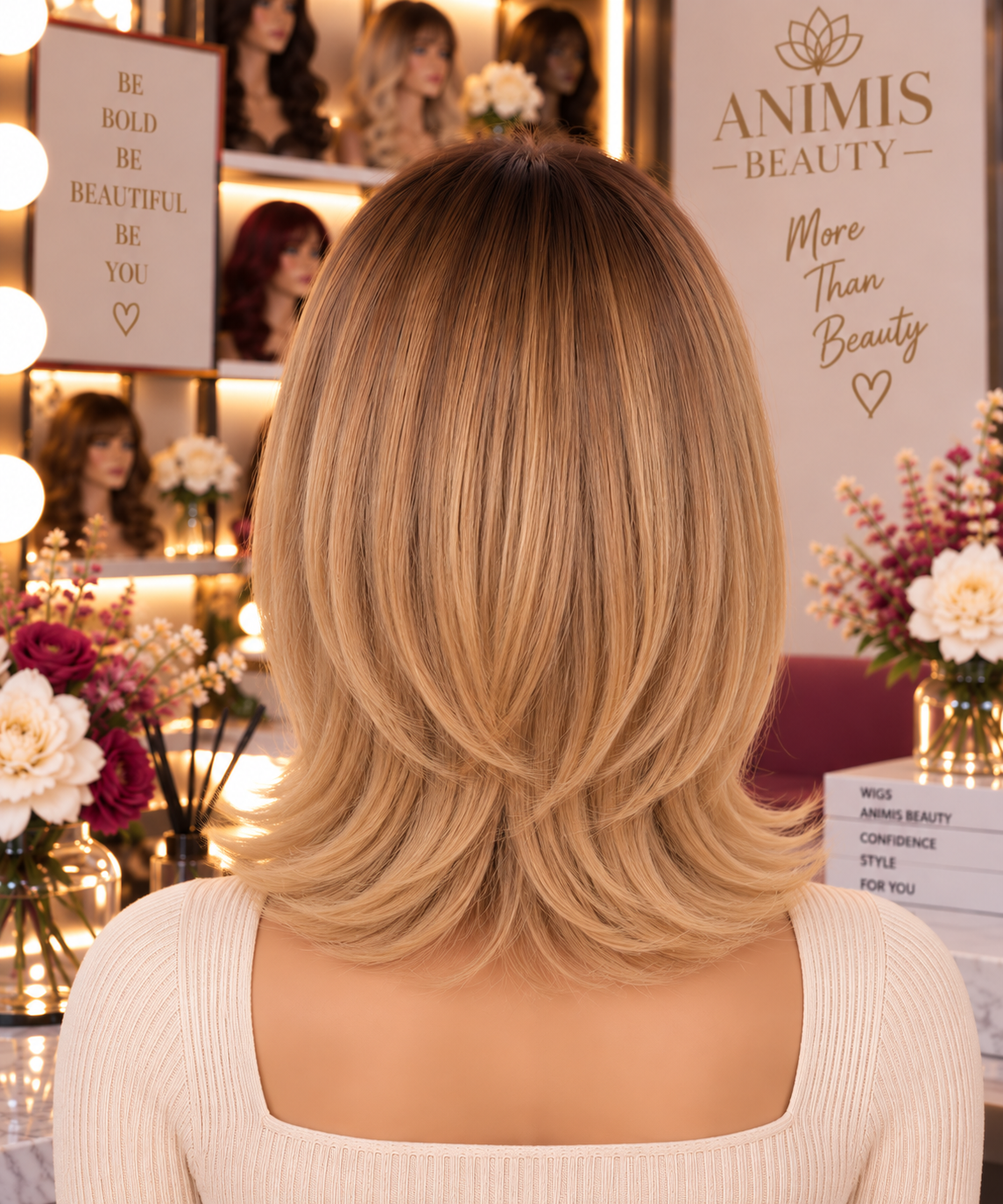 Peruca Ombre Blond Miere, model bob, par drept, cu breton, 36 cm