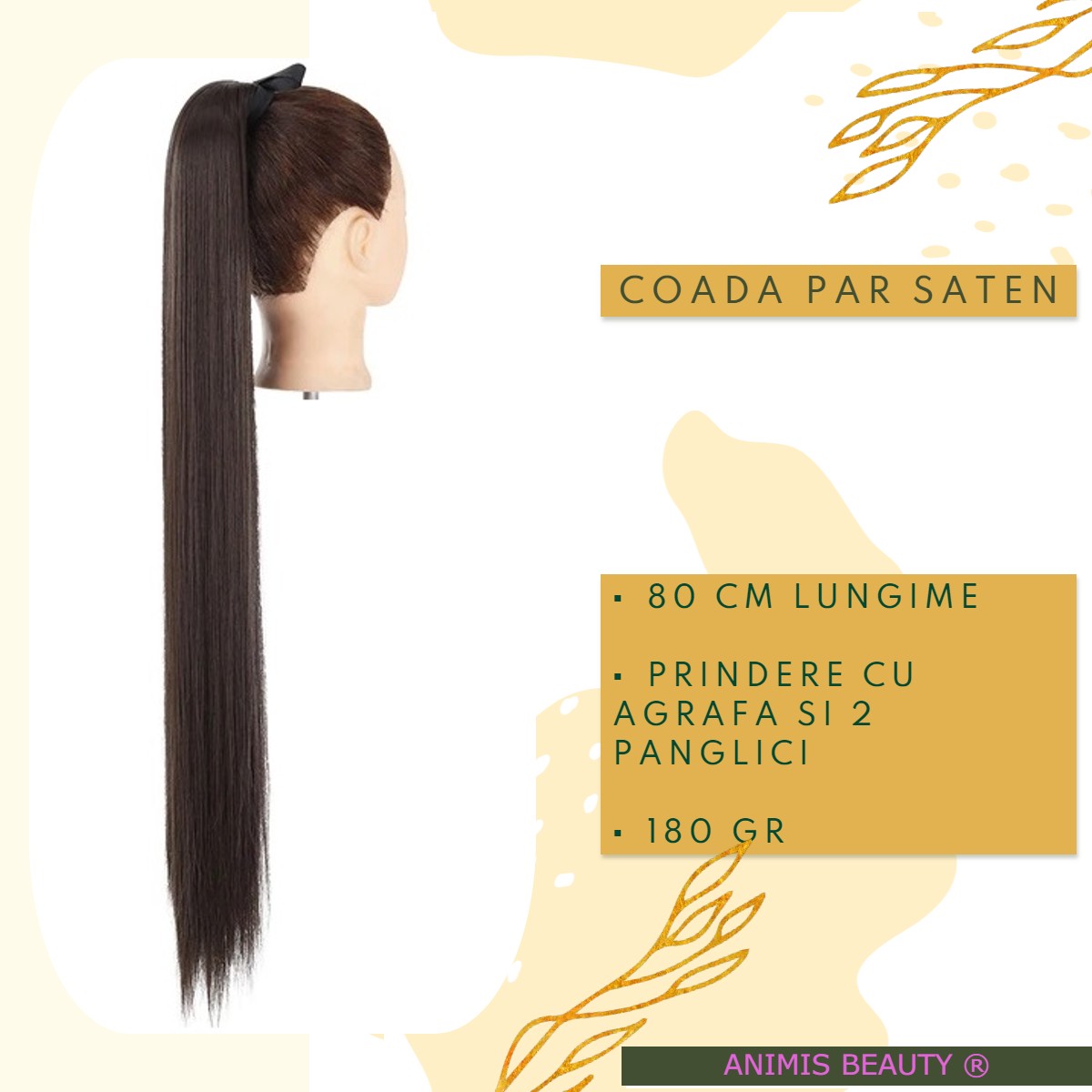 Coada par Saten, 80 cm, dreapta, cu 2 panglici