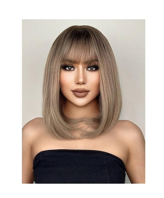 Peruca Saten deschis, par mediu drept, cu breton, 40 cm