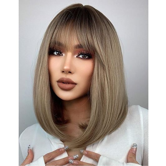 Peruca Saten deschis, par mediu drept, cu breton, 40 cm