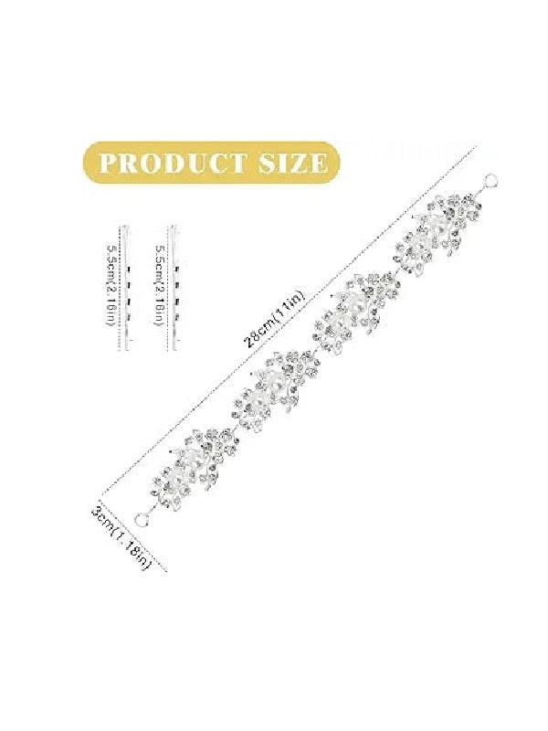 Accesoriu Par pentru Mireasa, tip Bijuterie, agrafa din fire delicate, flori cu cristale si perle, argintiu