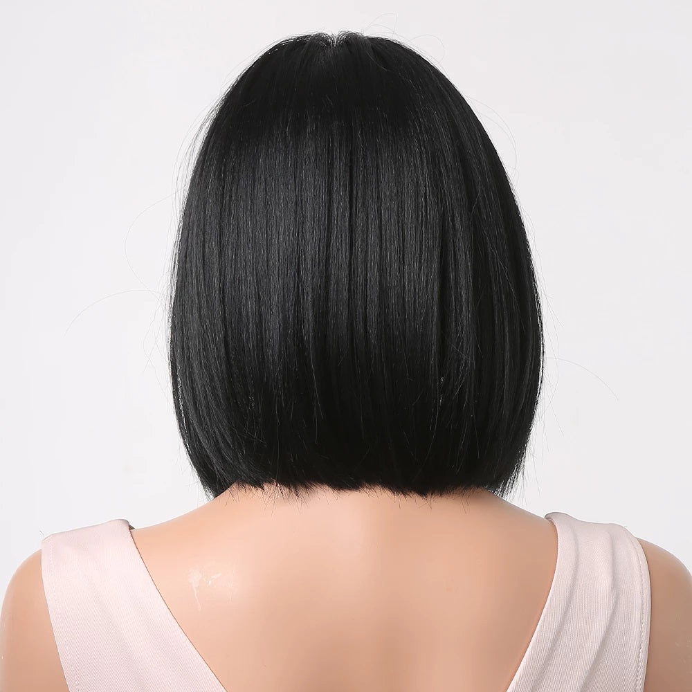 Peruca Neagra, par bob drept, cu breton, 36 cm