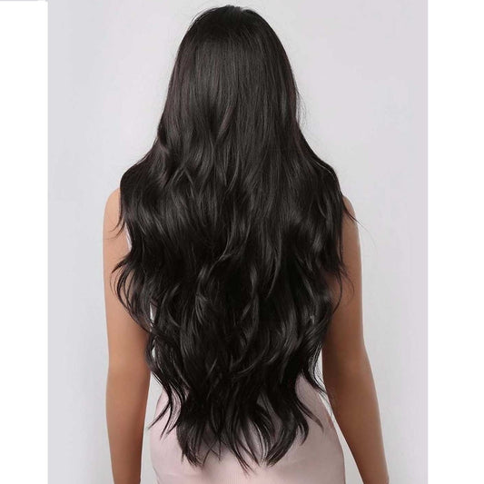 Peruca NEAGRA, par lung ondulat, fara breton, 76 cm