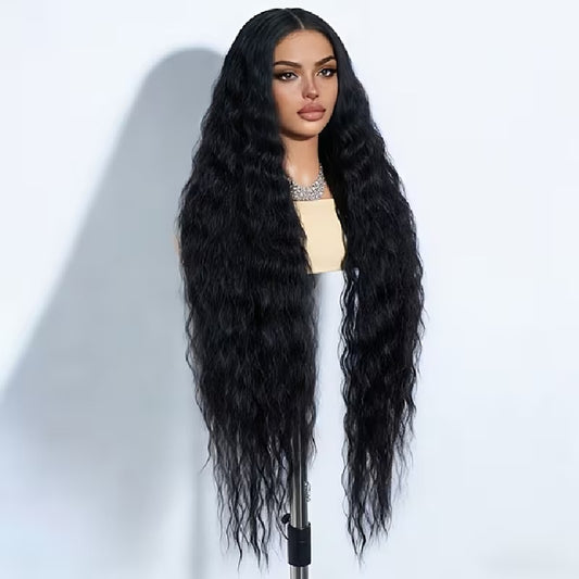 Peruca Neagra creata, lunga, fara breton, 81 cm