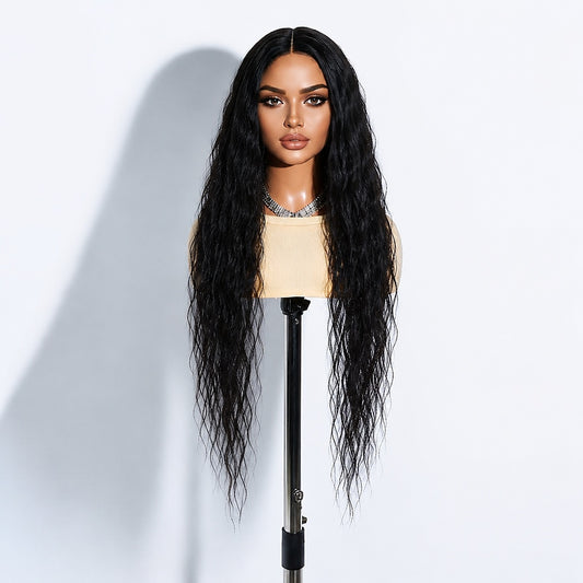 Peruca Neagra lunga, fara breton, par ondulat, 81 cm