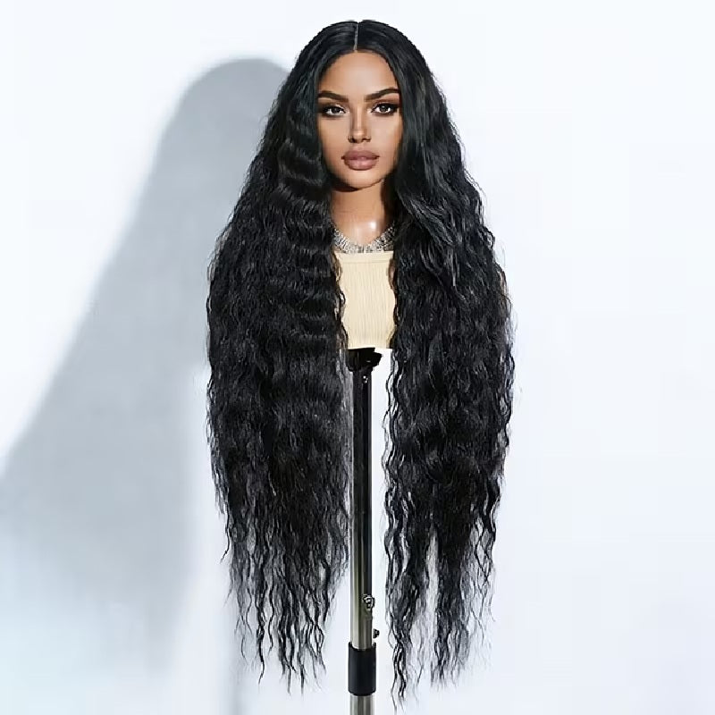 Peruca Neagra lunga, fara breton, par ondulat, 81 cm