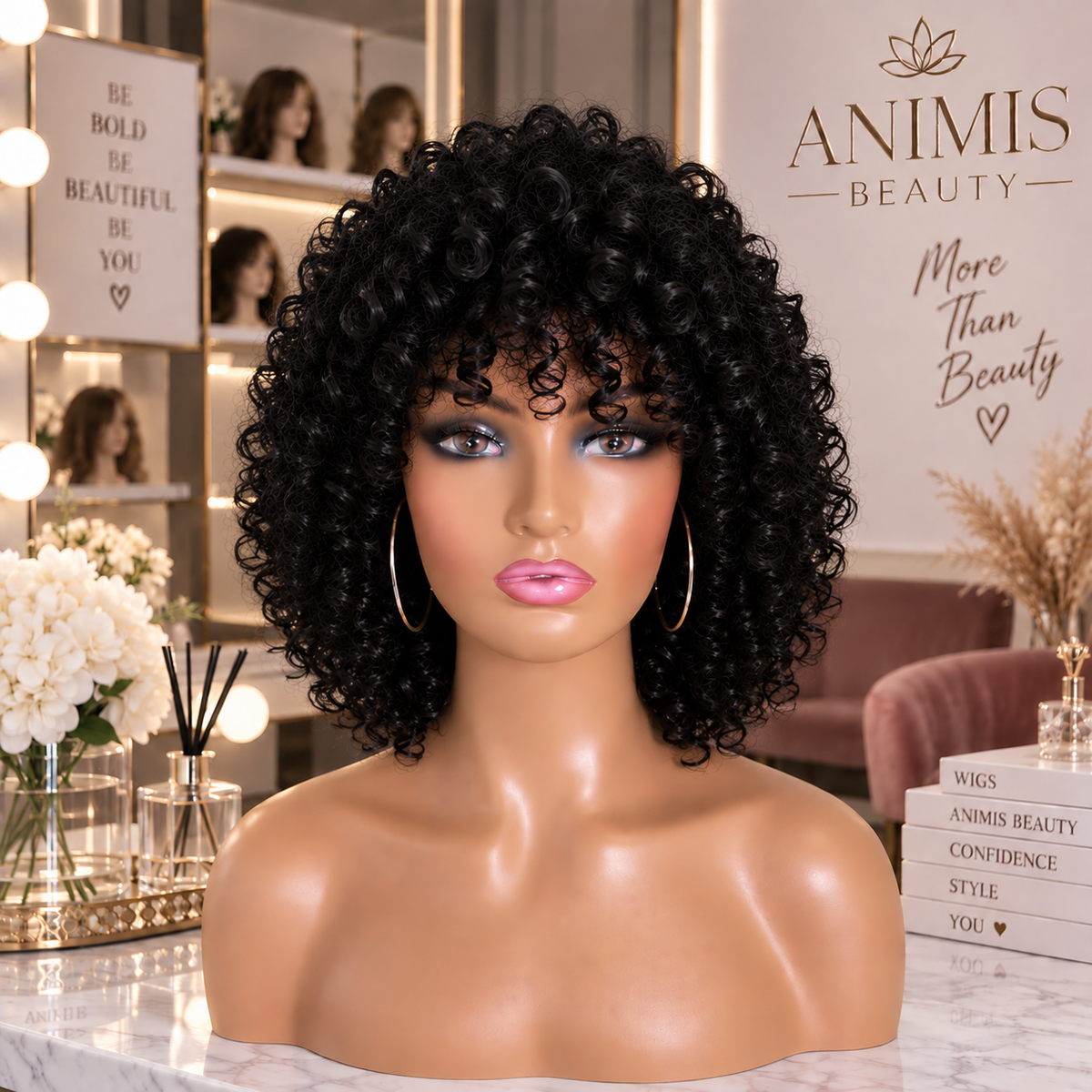 Peruca Neagra scurta, afro, creata, fara breton, bufanta