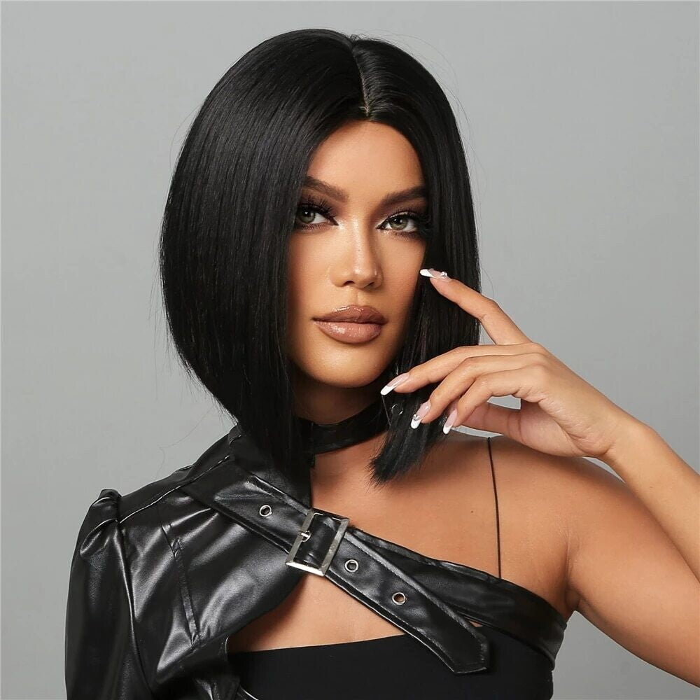 Peruca Neagra, par bob drept, fara breton, 36 cm