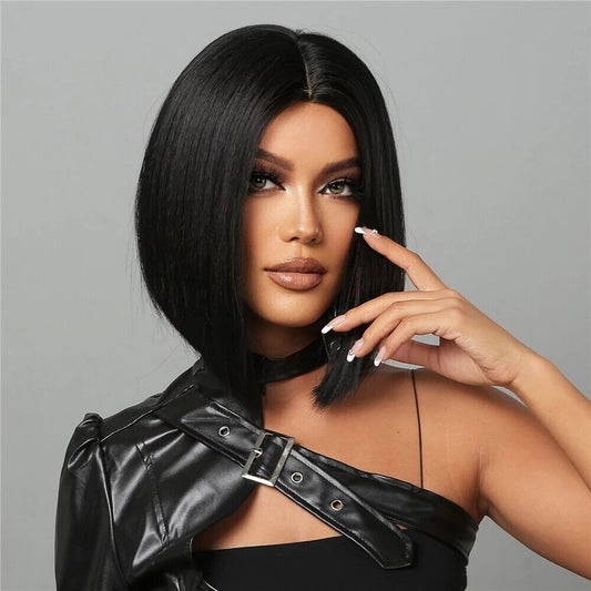 Peruca Neagra, par bob drept, fara breton, 36 cm